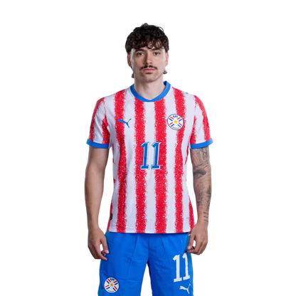 Selección Nacional de Fútbol Paraguay 2026 FIFA Mundial Jersey (Versión Jugador ha Versión Partido) - Mediocampista: No 11 MAURICIO, No 14 Andrés CUBAS,No. 16 Damián BOBADILLA rehegua
