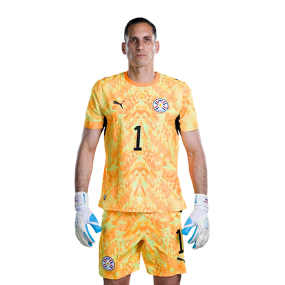 Selección Nacional de Fútbol Paraguay 2026 FIFA Mundial Jersey (Versión Jugador ha Versión Partido) - Porteros: No 1 Gatito FERNANDEZ, No 12 Orlando GILL,No. 22 Gastón OLVEIRA rehegua