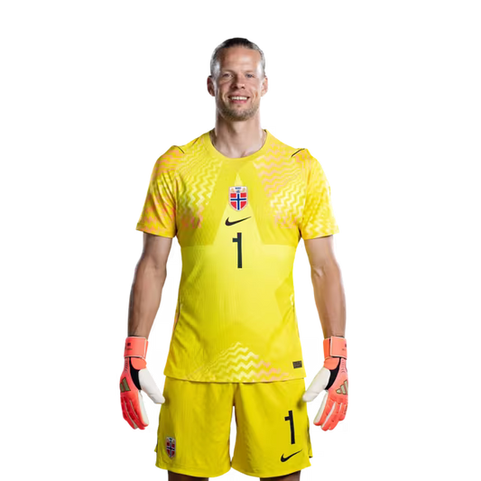 Norway National Football Team 2026 World Cup Jersey (Player Version/Match Version) — Goalkeepers: No. 1 Ørjan Nyland, No. 12 Sander Tangvik, No. 13 Egil Selvik / Keepere: Nr. 1 Ørjan NYLAND, nr. 12 Sander TANGVIK, nr. 13 Egil SELVIK