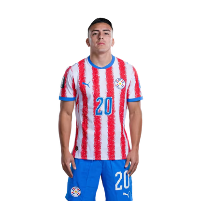 Selección Nacional de Fútbol Paraguay 2026 FIFA Mundial Jersey (Versión Jugador ha Versión Partido) - Mediocampista: No 20 Braian OJEDA, No 23 Matias GALARZA,No. 24 Gustavo CABALLERO rehegua