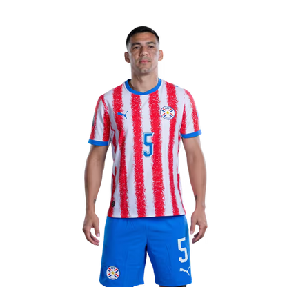 Selección Nacional de Fútbol Paraguay 2026 FIFA Mundial Jersey (Versión Jugador ha Versión Partido) - Defensores: No 5 Fabian BALBUENA, No 6 Junior ALONSO,No. 16 José CANALE rehegua